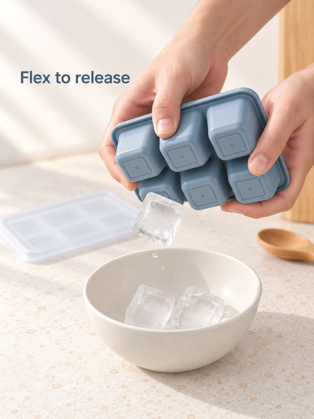 Square Ice Cube Tray with Lid, Stackable 6-Cube Mold