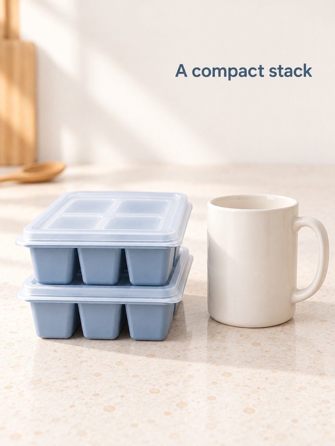 Square Ice Cube Tray with Lid, Stackable 6-Cube Mold