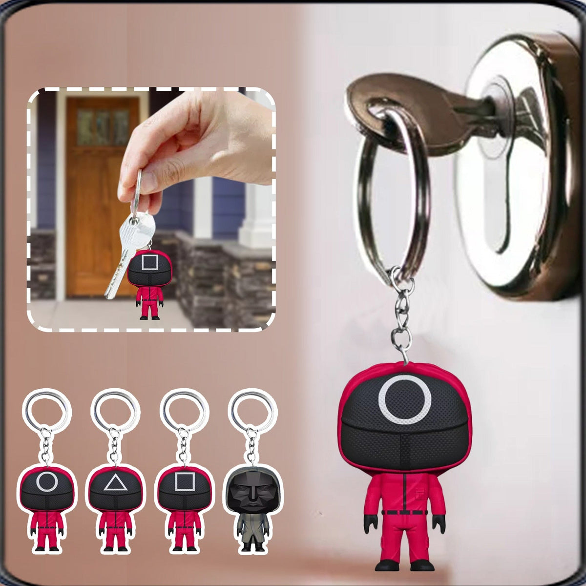 Squid Game Soldier Keychain – 3D Masked Figure Gift