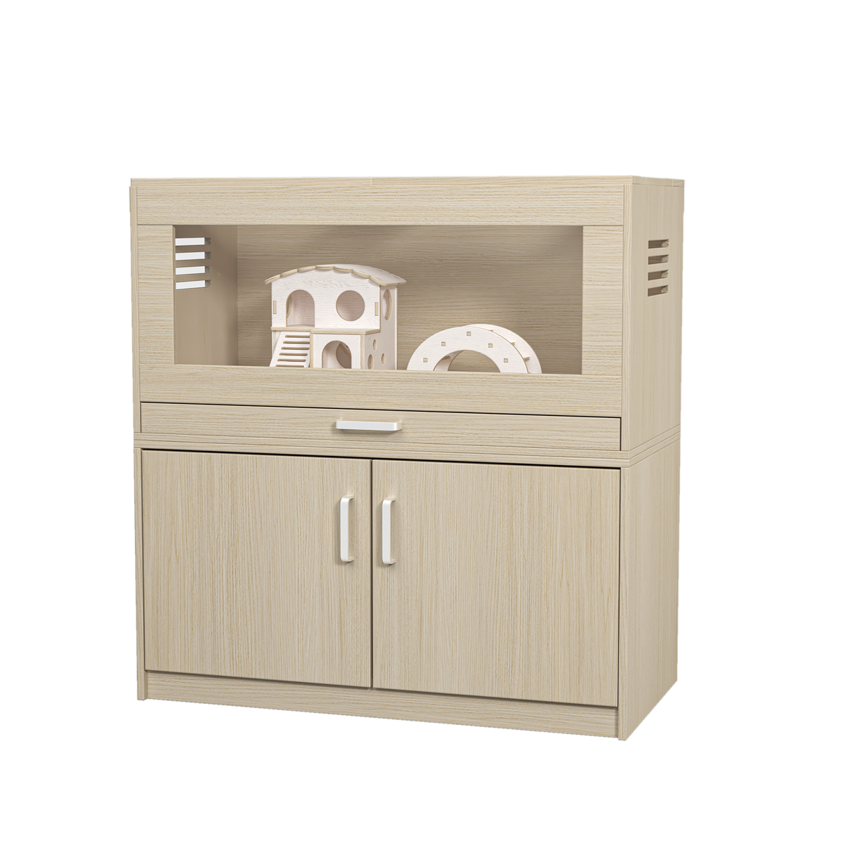 Guinea Pig Cage with Storage Cabinet and Wood Habitat