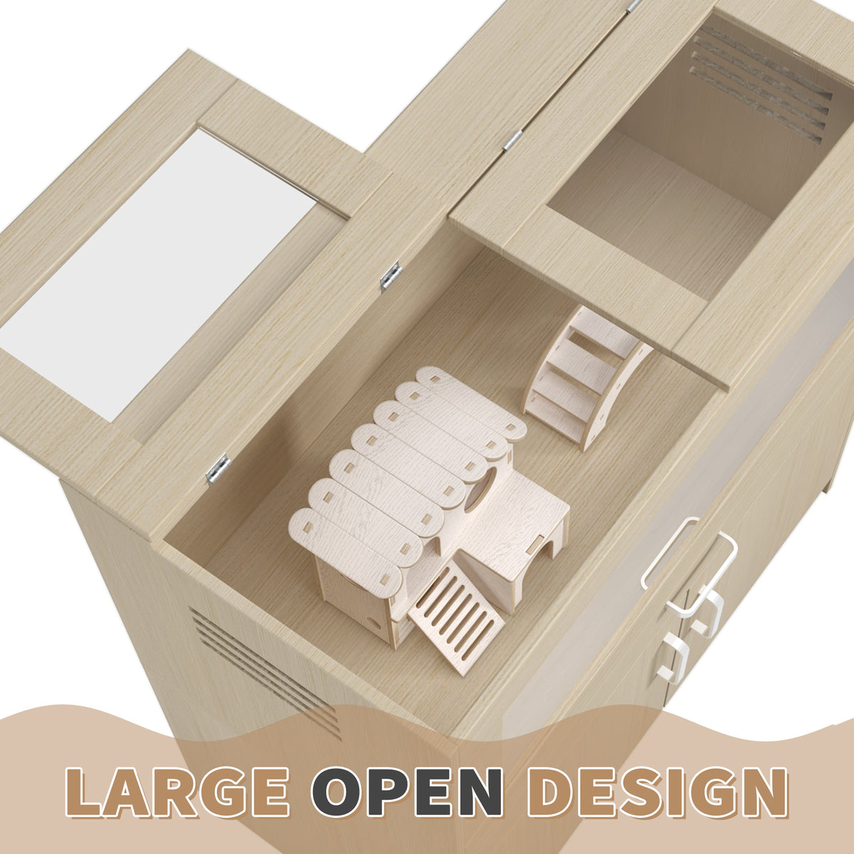 Guinea Pig Cage with Storage Cabinet and Wood Habitat