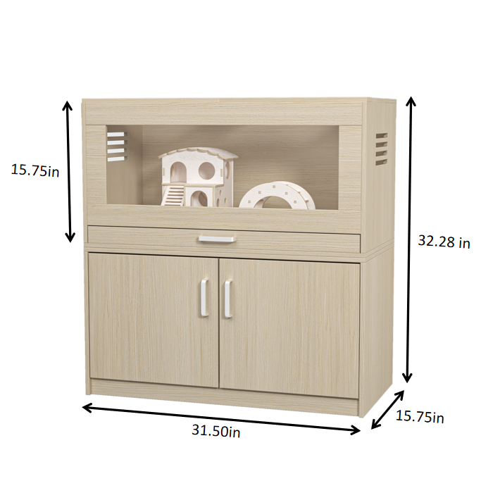 Guinea Pig Cage with Storage Cabinet and Wood Habitat