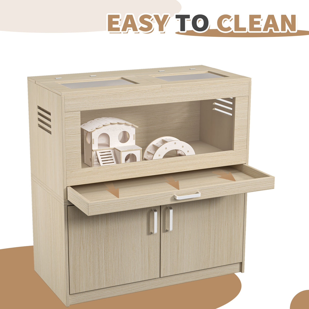 Guinea Pig Cage with Storage Cabinet and Wood Habitat