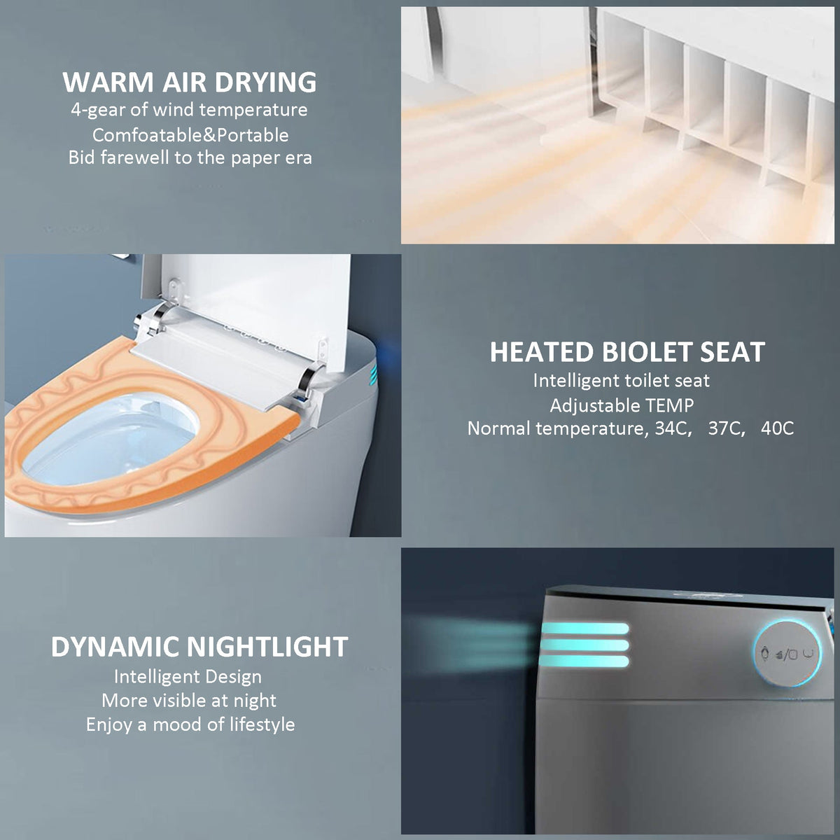 Smart Toilet with Heated Seat, Auto Lid and 1.28GPF Flush
