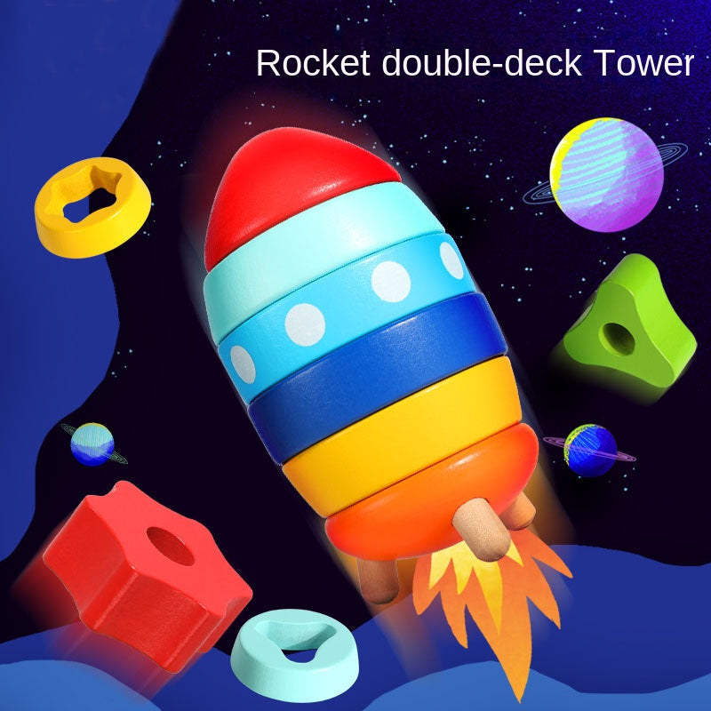 Wooden Rocket Stacking Toy for Fine Motor Skill Play