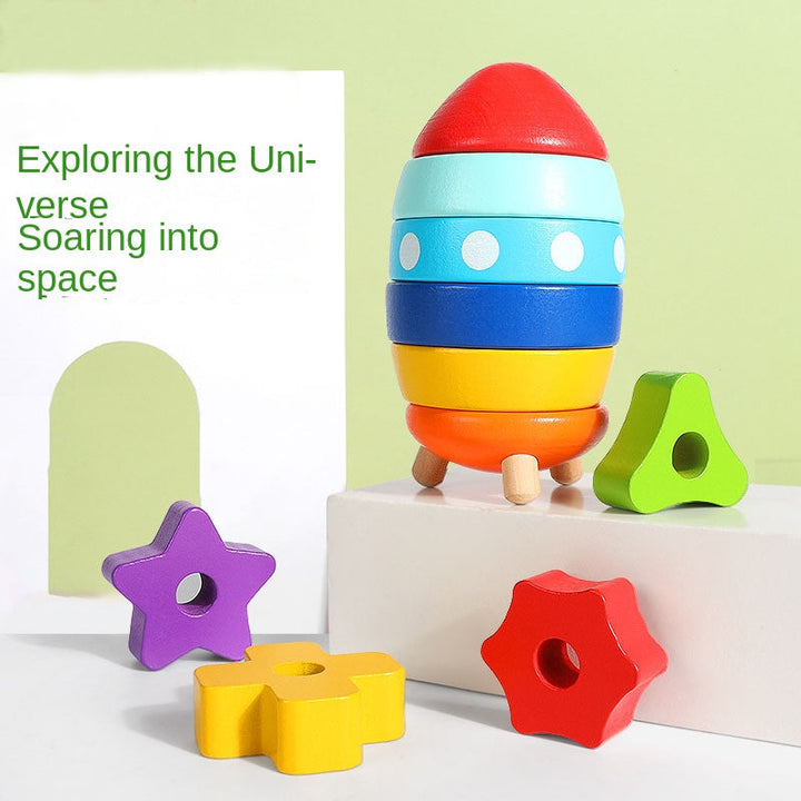 Wooden Rocket Stacking Toy for Fine Motor Skill Play
