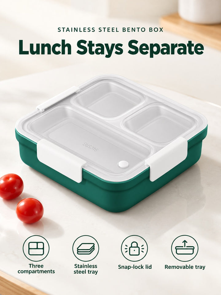 Stainless Steel Bento Box with Compartments and Bag