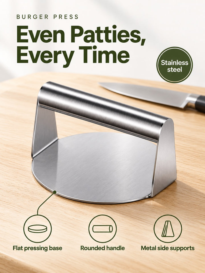 Stainless Steel Burger Press for Evenly Cooked Patties