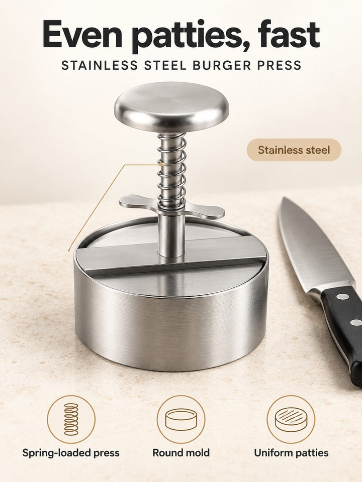 Stainless Steel Burger Press for Uniform Patties in Seconds