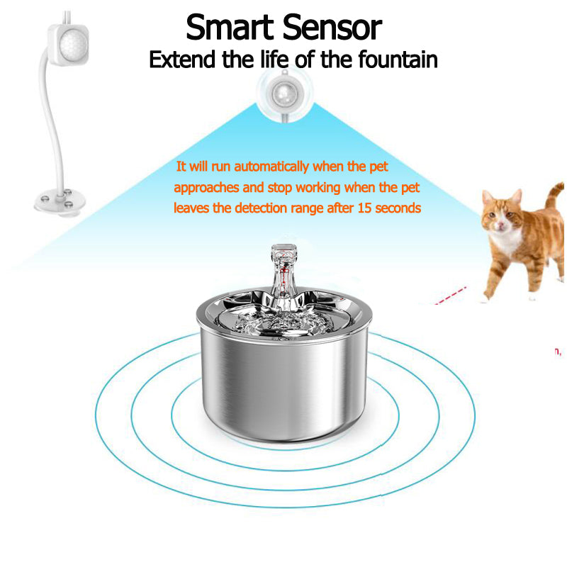 Stainless Steel Cat Water Fountain With Smart Filtration