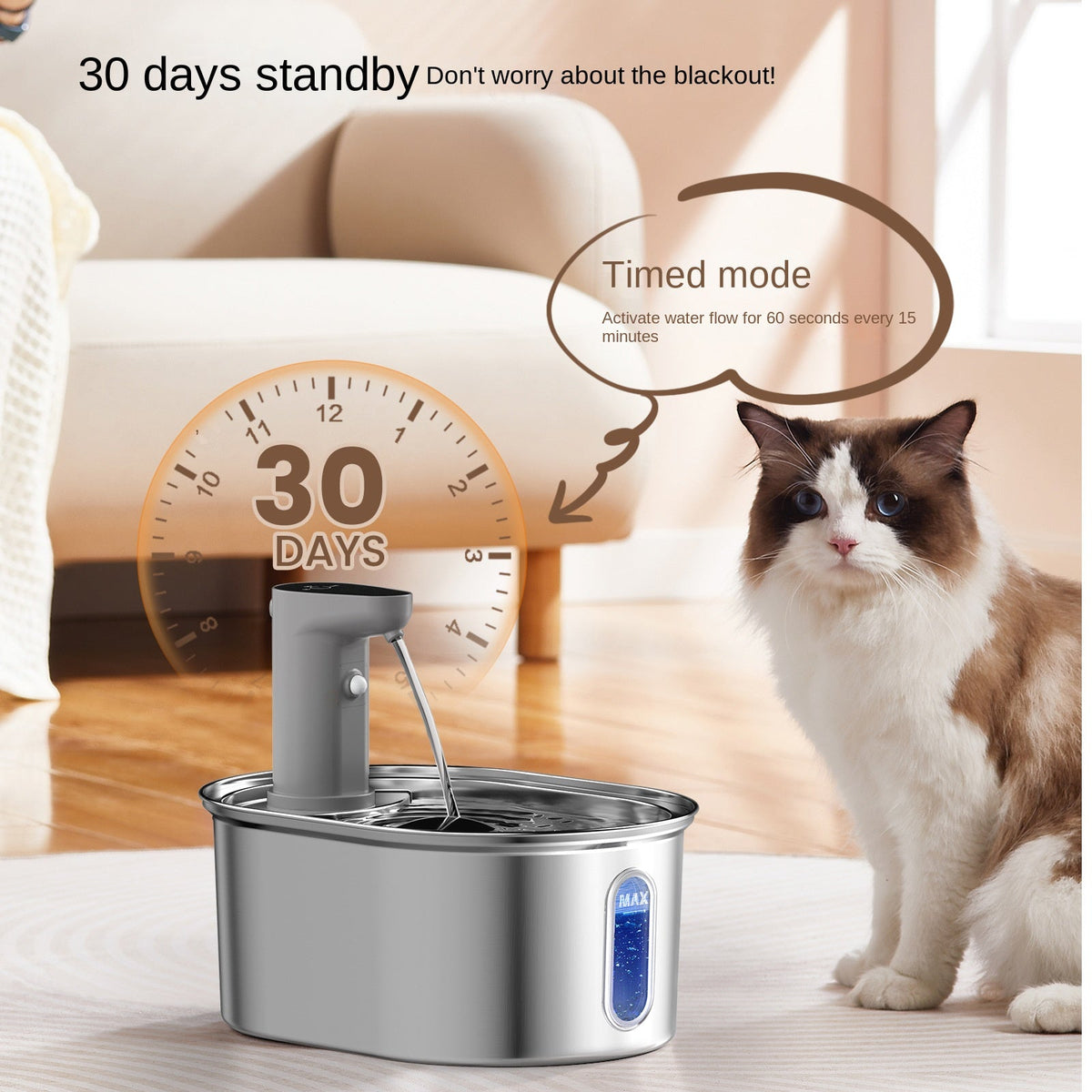 Stainless Steel Cat Water Fountain for Fresher Water