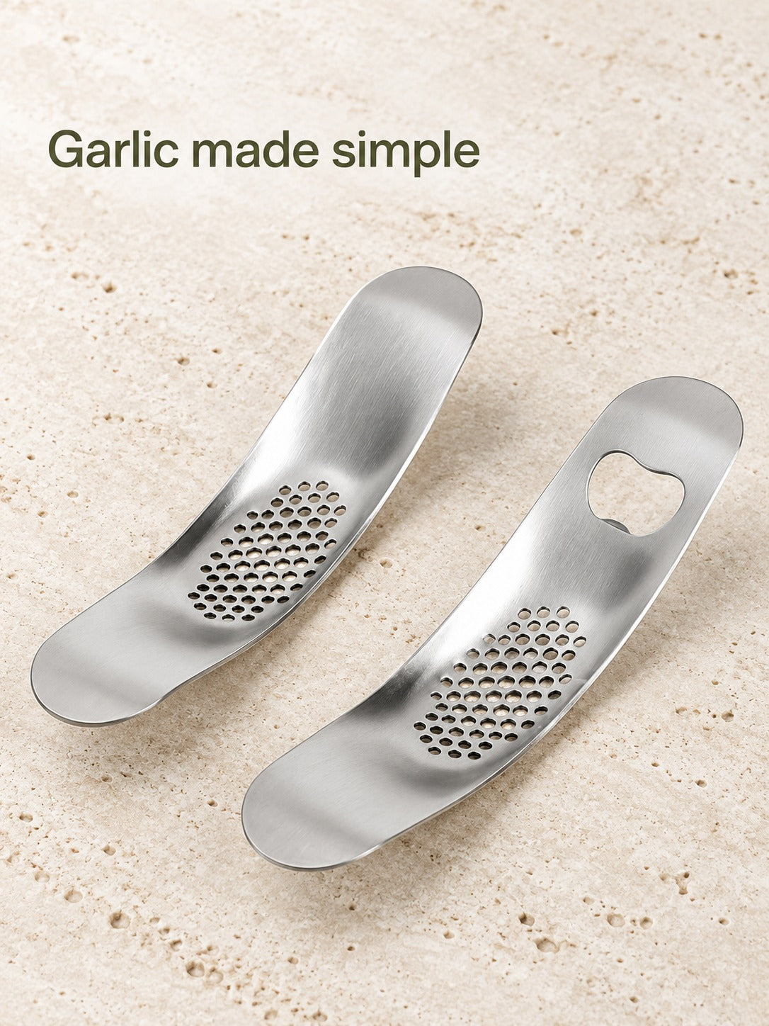 Stainless Steel Curved Garlic Press, Compact & Easy Clean