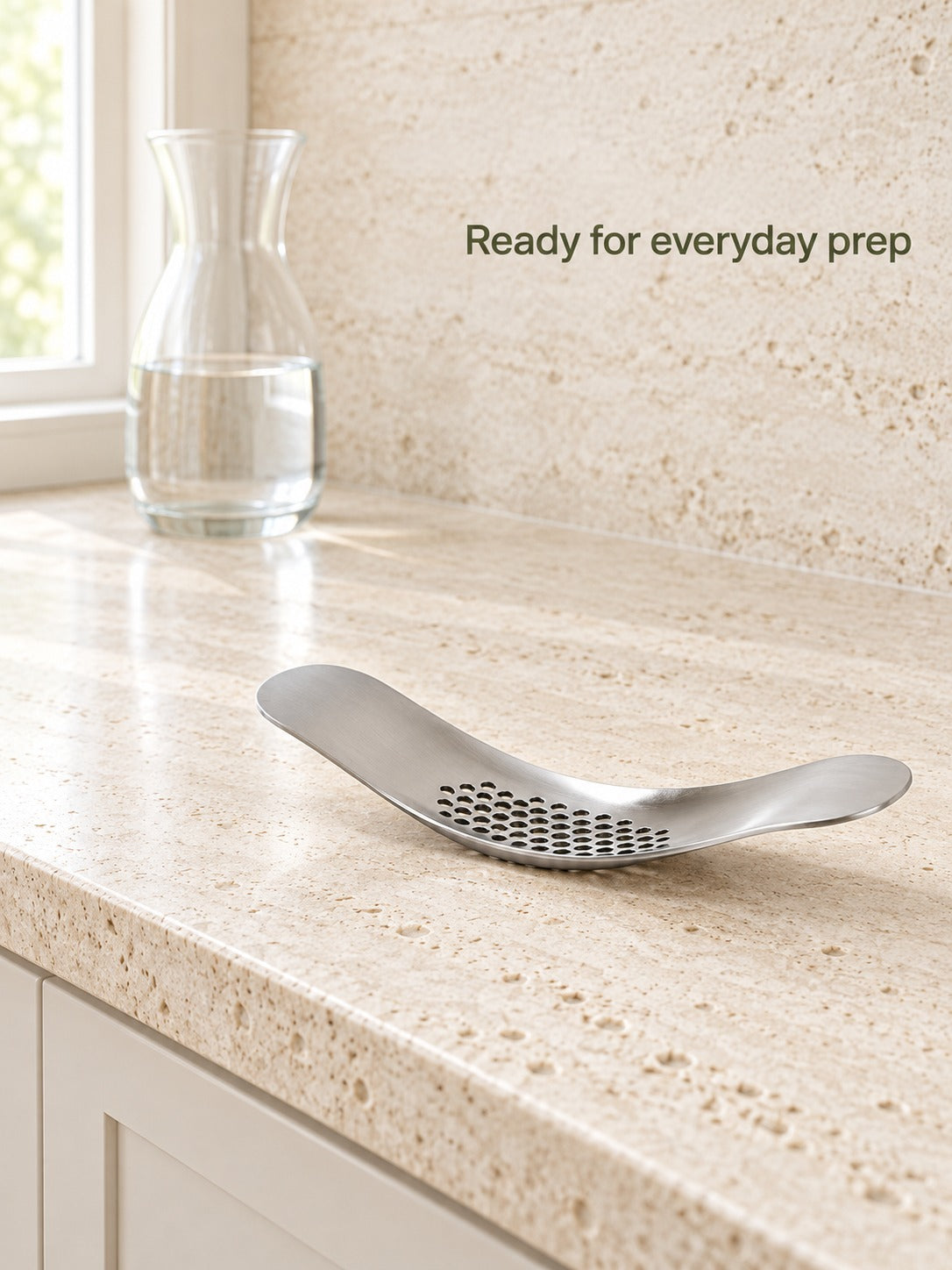 Stainless Steel Curved Garlic Press, Compact & Easy Clean