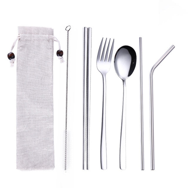 Reusable Stainless Steel Travel Cutlery Set with Pouch