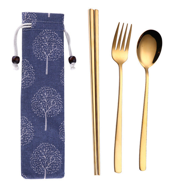 Reusable Stainless Steel Travel Cutlery Set with Pouch