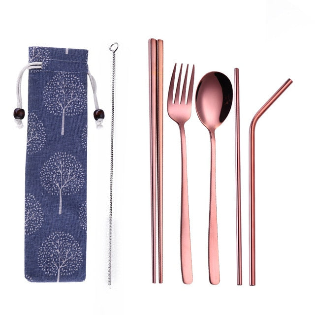 Reusable Stainless Steel Travel Cutlery Set with Pouch