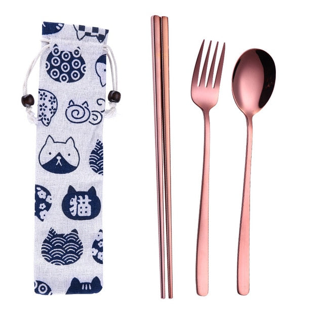 Reusable Stainless Steel Travel Cutlery Set with Pouch
