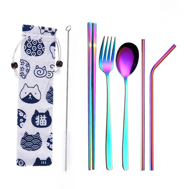Reusable Stainless Steel Travel Cutlery Set with Pouch