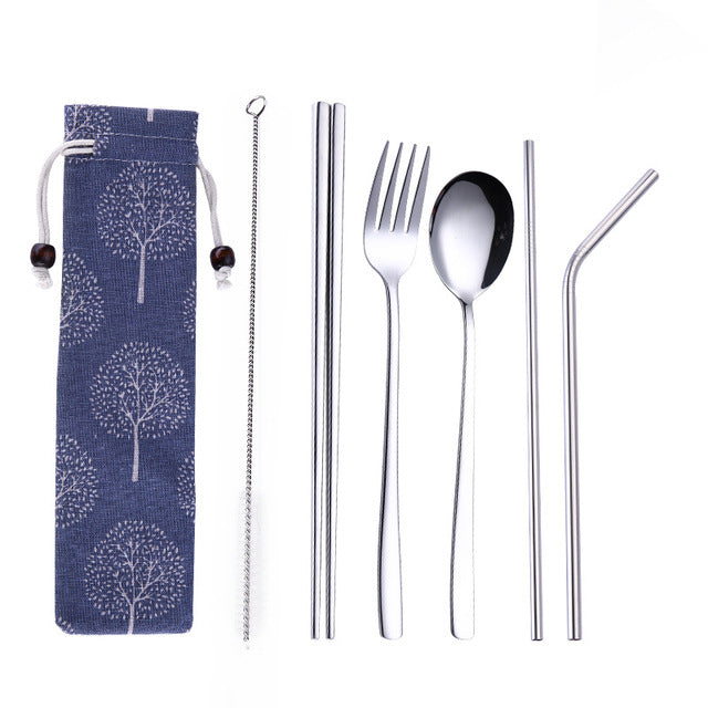 Reusable Stainless Steel Travel Cutlery Set with Pouch