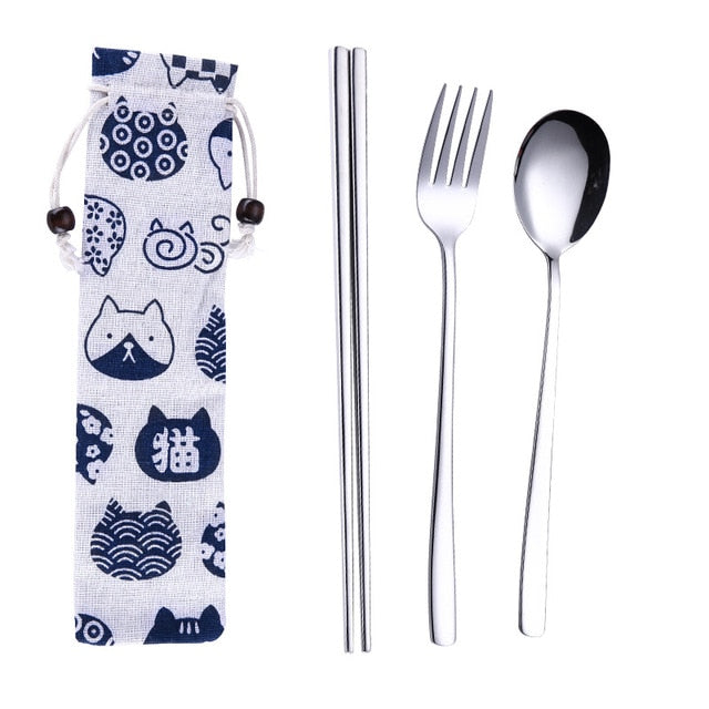 Reusable Stainless Steel Travel Cutlery Set with Pouch