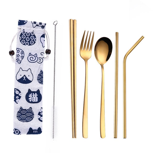 Reusable Stainless Steel Travel Cutlery Set with Pouch