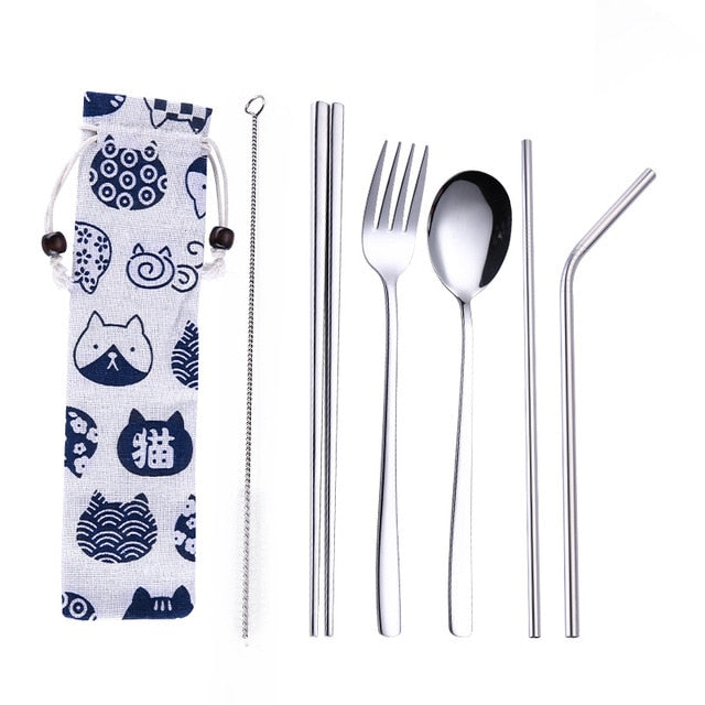 Reusable Stainless Steel Travel Cutlery Set with Pouch