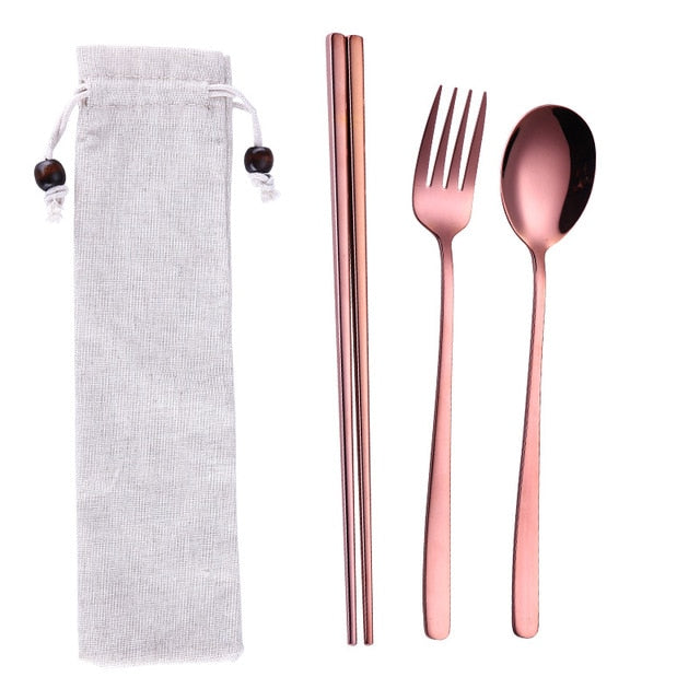Reusable Stainless Steel Travel Cutlery Set with Pouch