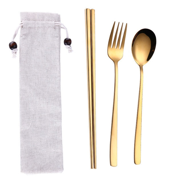 Reusable Stainless Steel Travel Cutlery Set with Pouch
