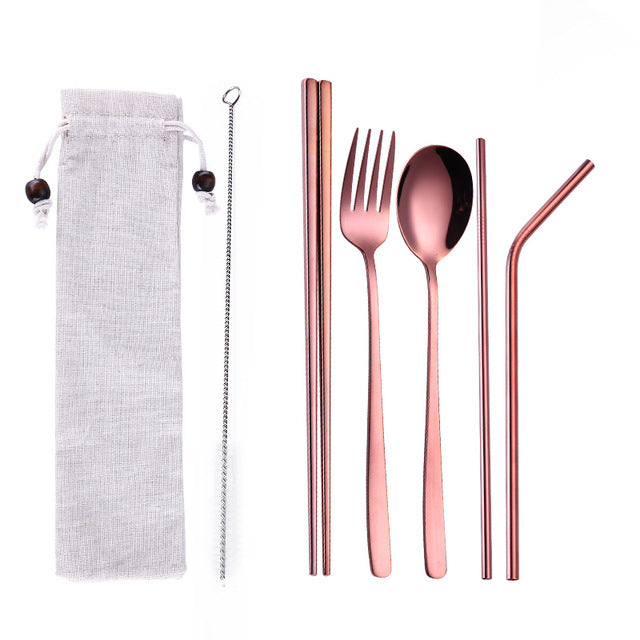 Reusable Stainless Steel Travel Cutlery Set with Pouch