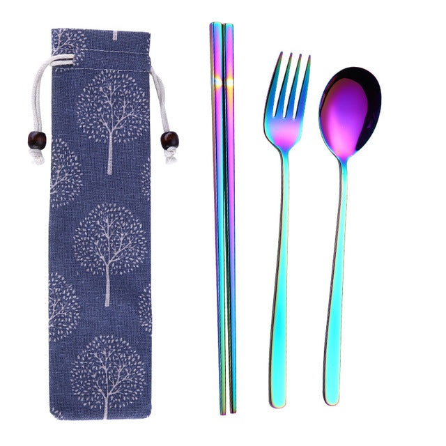 Reusable Stainless Steel Travel Cutlery Set with Pouch