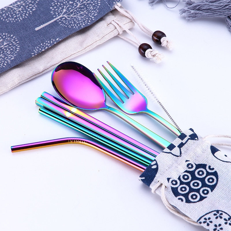 Reusable Stainless Steel Travel Cutlery Set with Pouch
