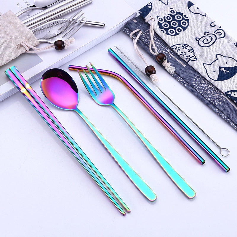 Reusable Stainless Steel Travel Cutlery Set with Pouch