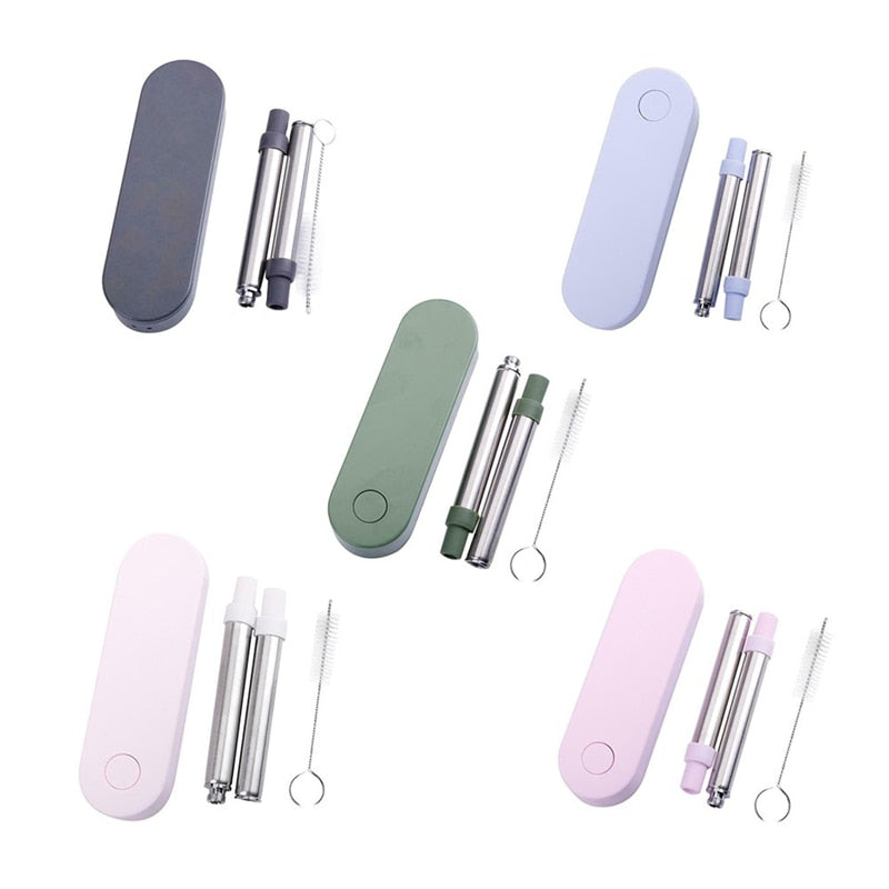 Reusable Telescopic Metal Straws With Pocket Travel Case