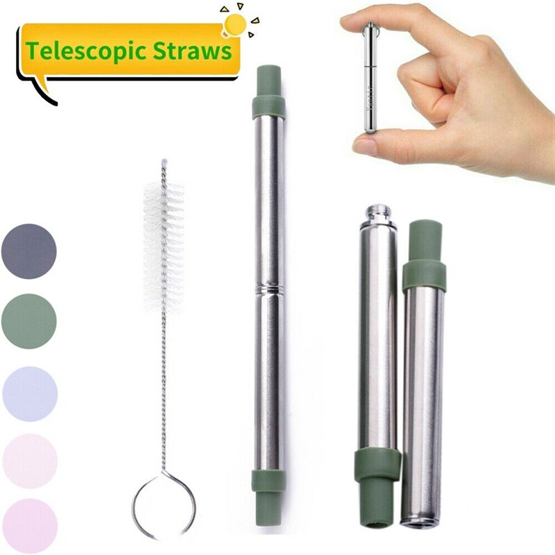 Reusable Telescopic Metal Straws With Pocket Travel Case