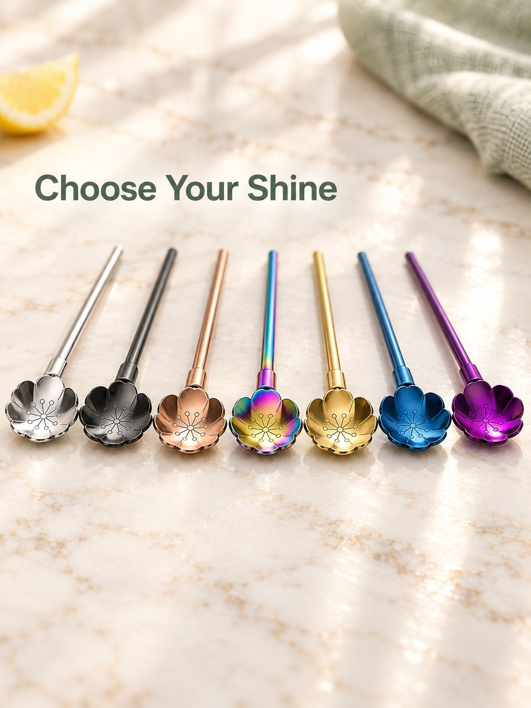 Stainless Steel Flower Straw Spoon for Iced Drinks