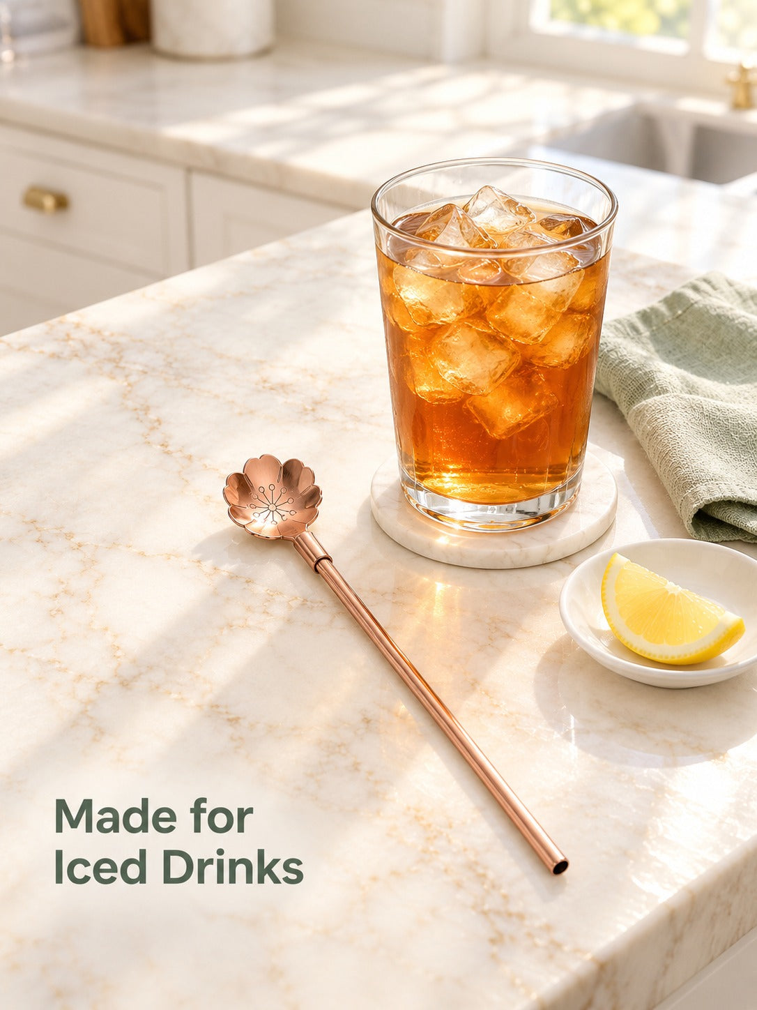 Stainless Steel Flower Straw Spoon for Iced Drinks