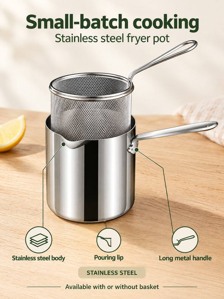 Stainless Steel Fryer Pot with Strainer Basket, 1100mL