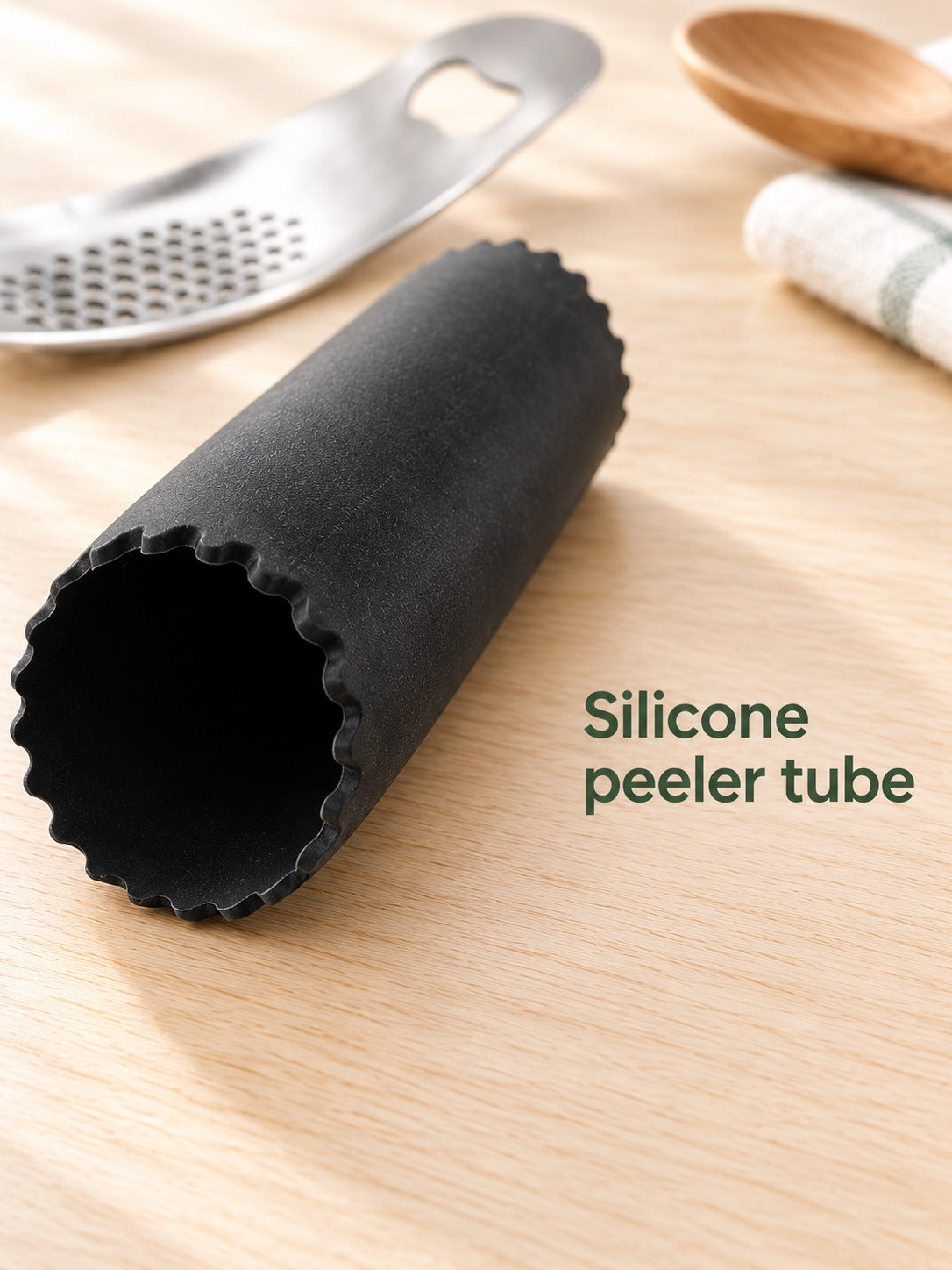 Stainless Steel Garlic Press with Peeler and Brush