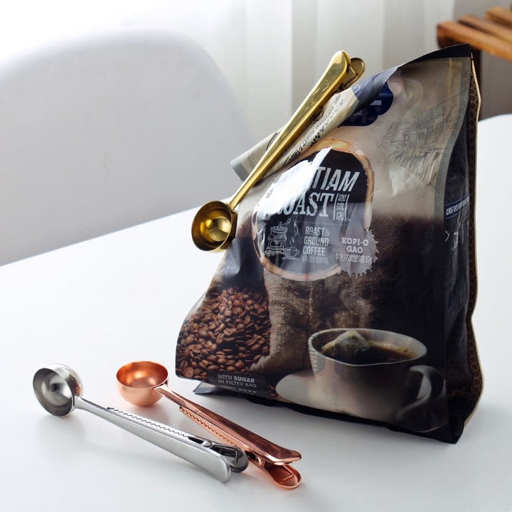 Stainless Steel Coffee Scoop With Bag Seal Clip Set