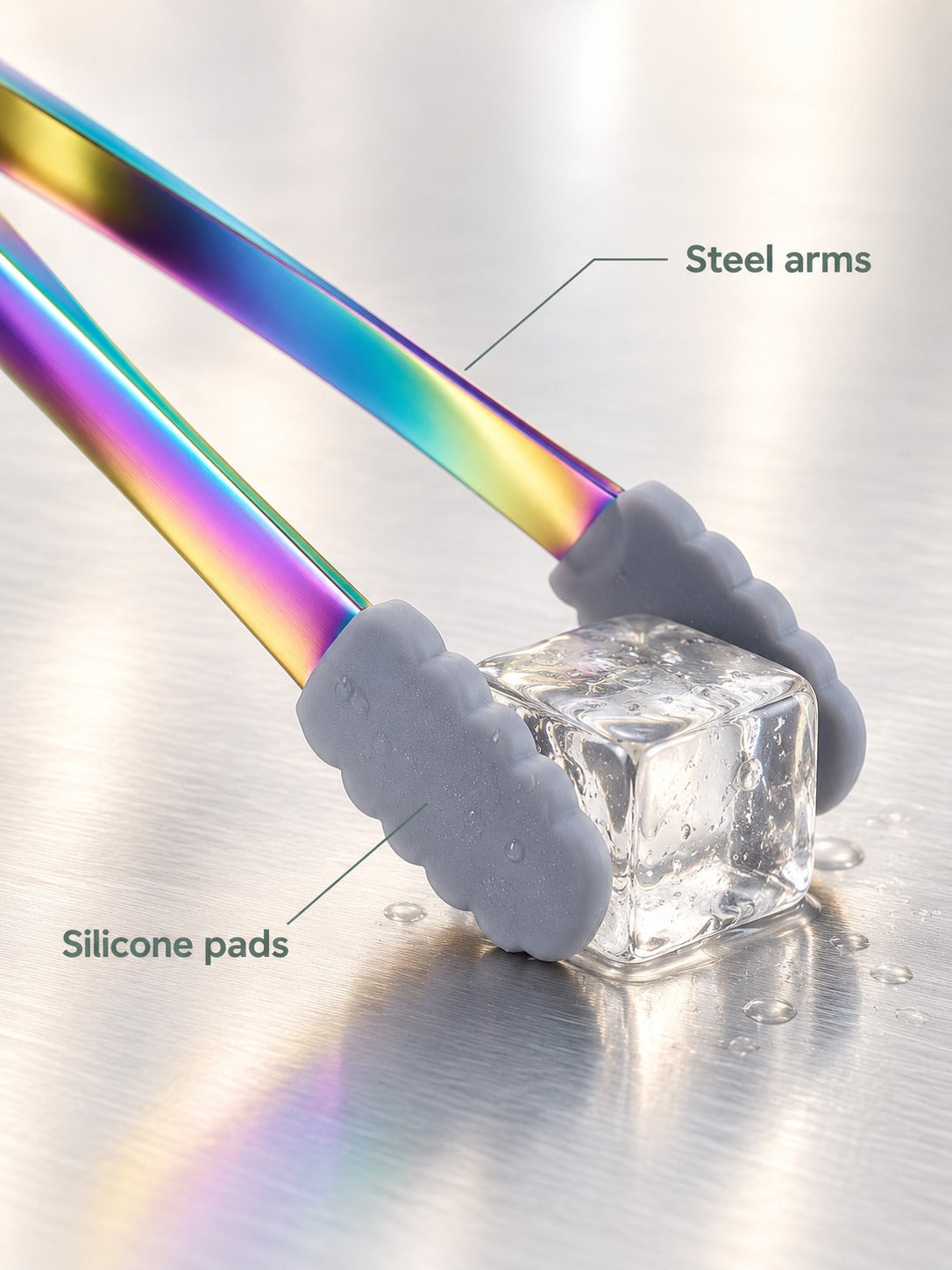 Stainless Steel Ice Tongs with Non-Slip Silicone Grip