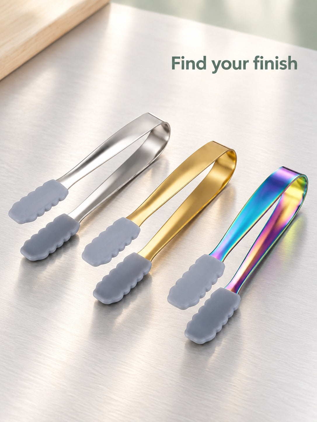 Stainless Steel Ice Tongs with Non-Slip Silicone Grip