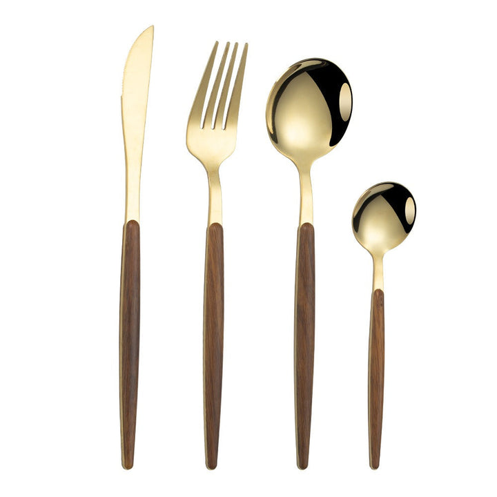 Gold Wood-Grain Flatware Set, Vintage Portuguese Style