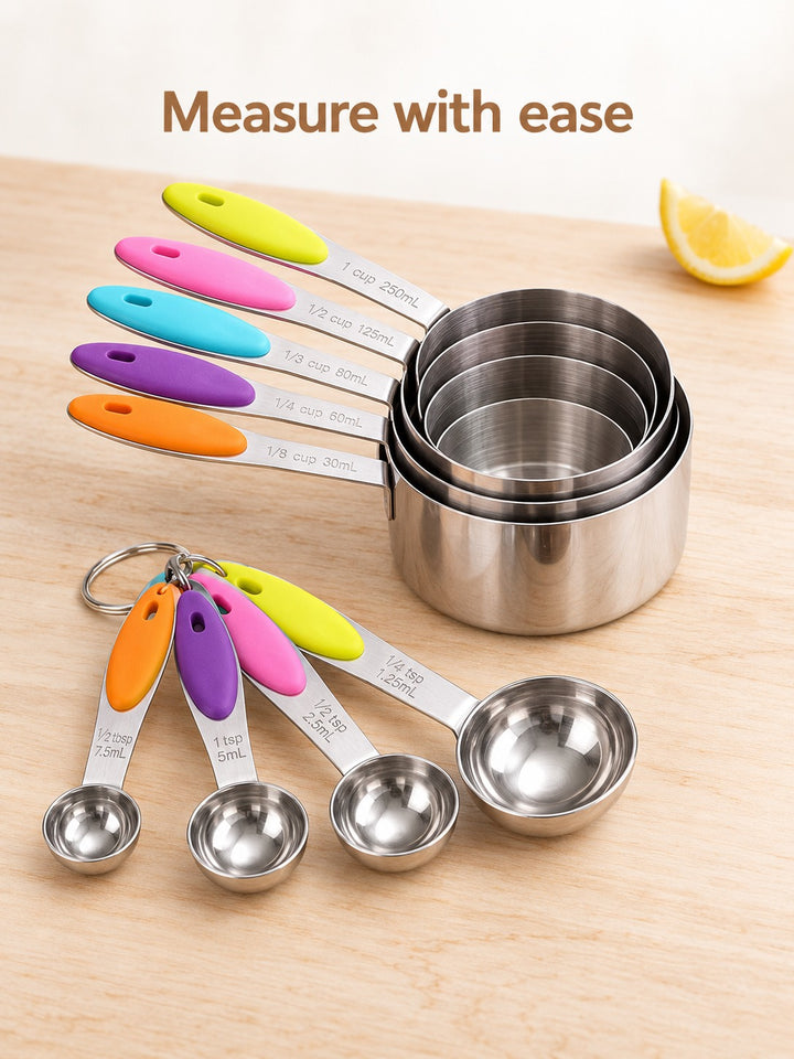 Stainless Steel Measuring Cups and Spoons Set, 10-Piece