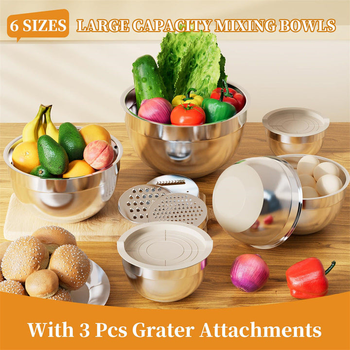 Stainless Steel Mixing Bowl Set with Lids and Graters