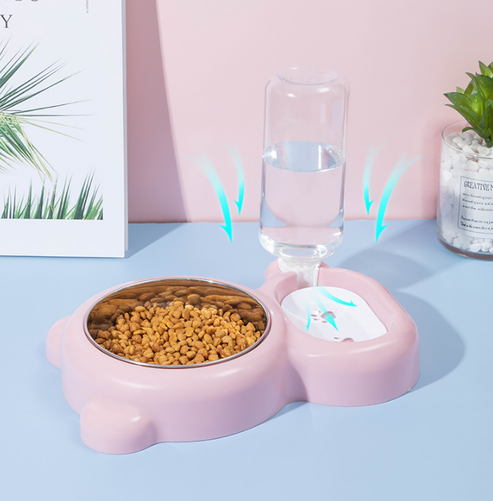 Stainless Steel Pet Bowl With 550ml Water Dispenser