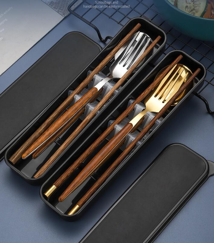 Stainless Steel Travel Cutlery Set with Case & Chopsticks