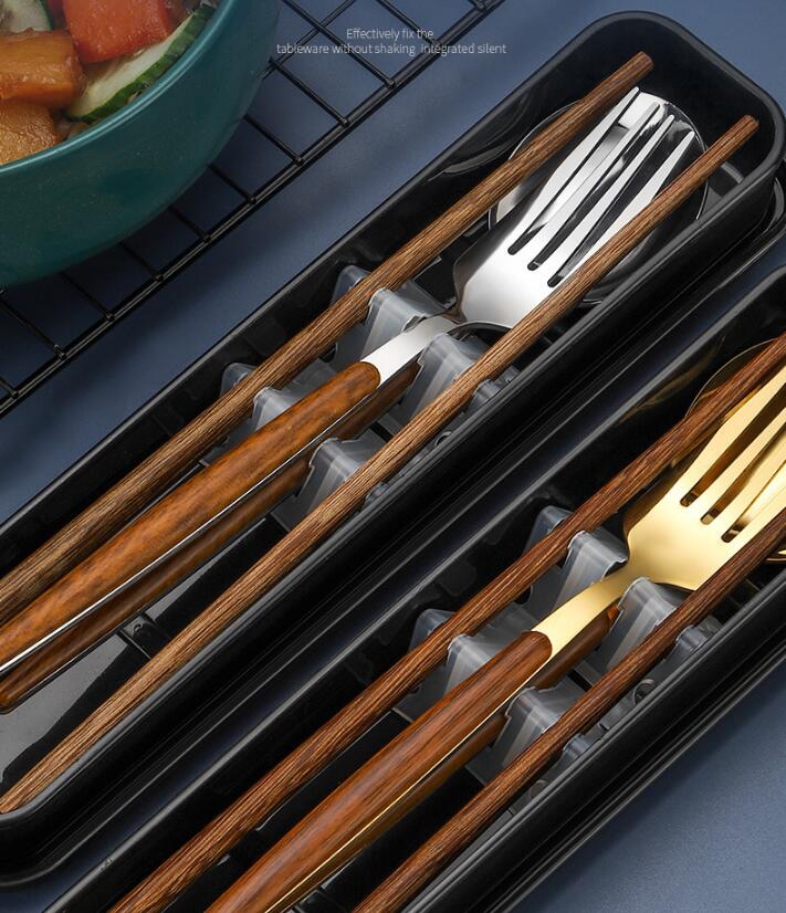 Stainless Steel Travel Cutlery Set with Case & Chopsticks