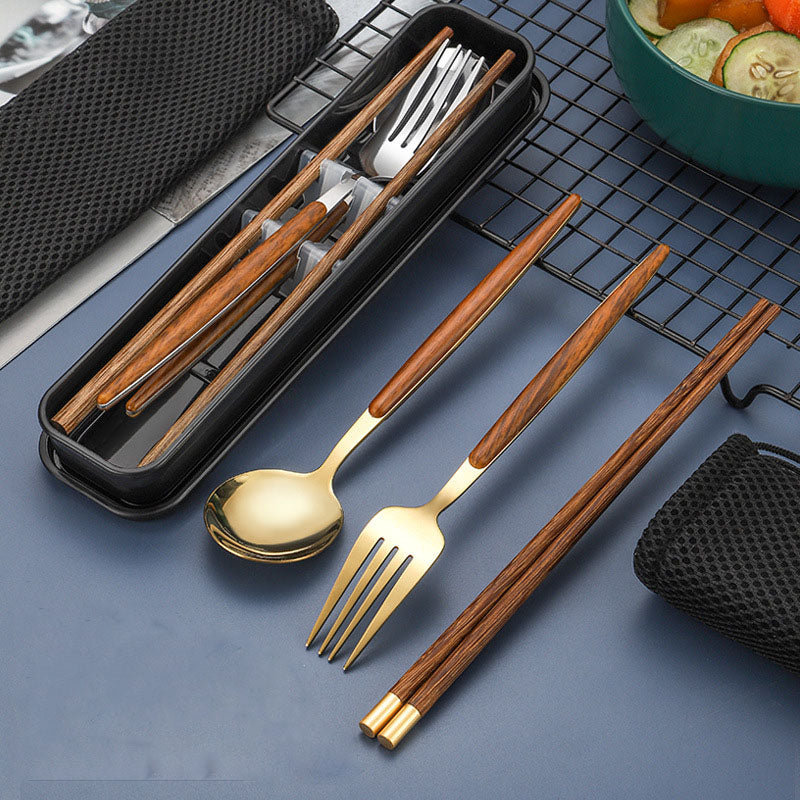 Stainless Steel Travel Cutlery Set with Case & Chopsticks