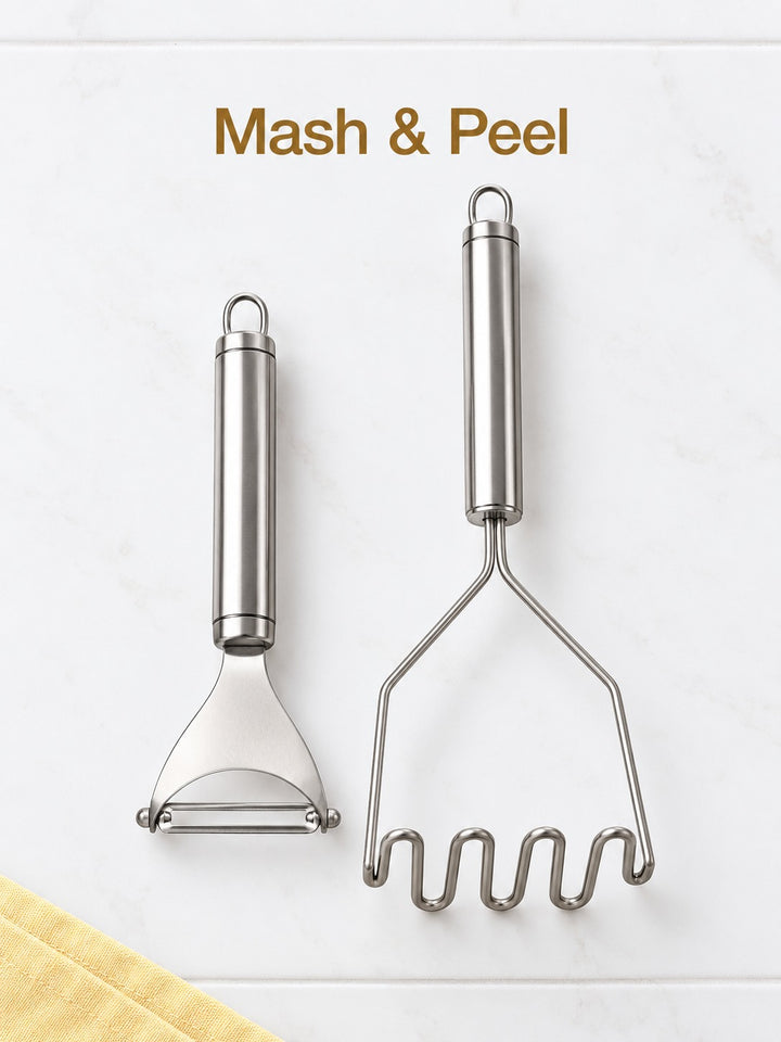 Stainless Steel Potato Masher & Peeler Set for Fluffy Mash