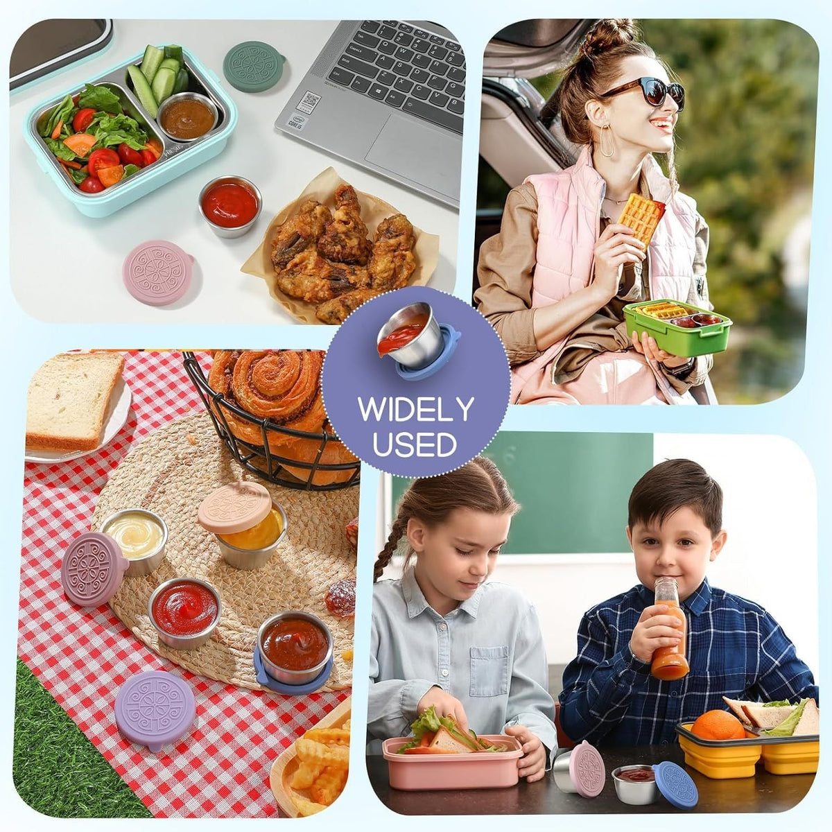 Stainless Steel Sauce Cup with Silicone Lid, 40ml Pair